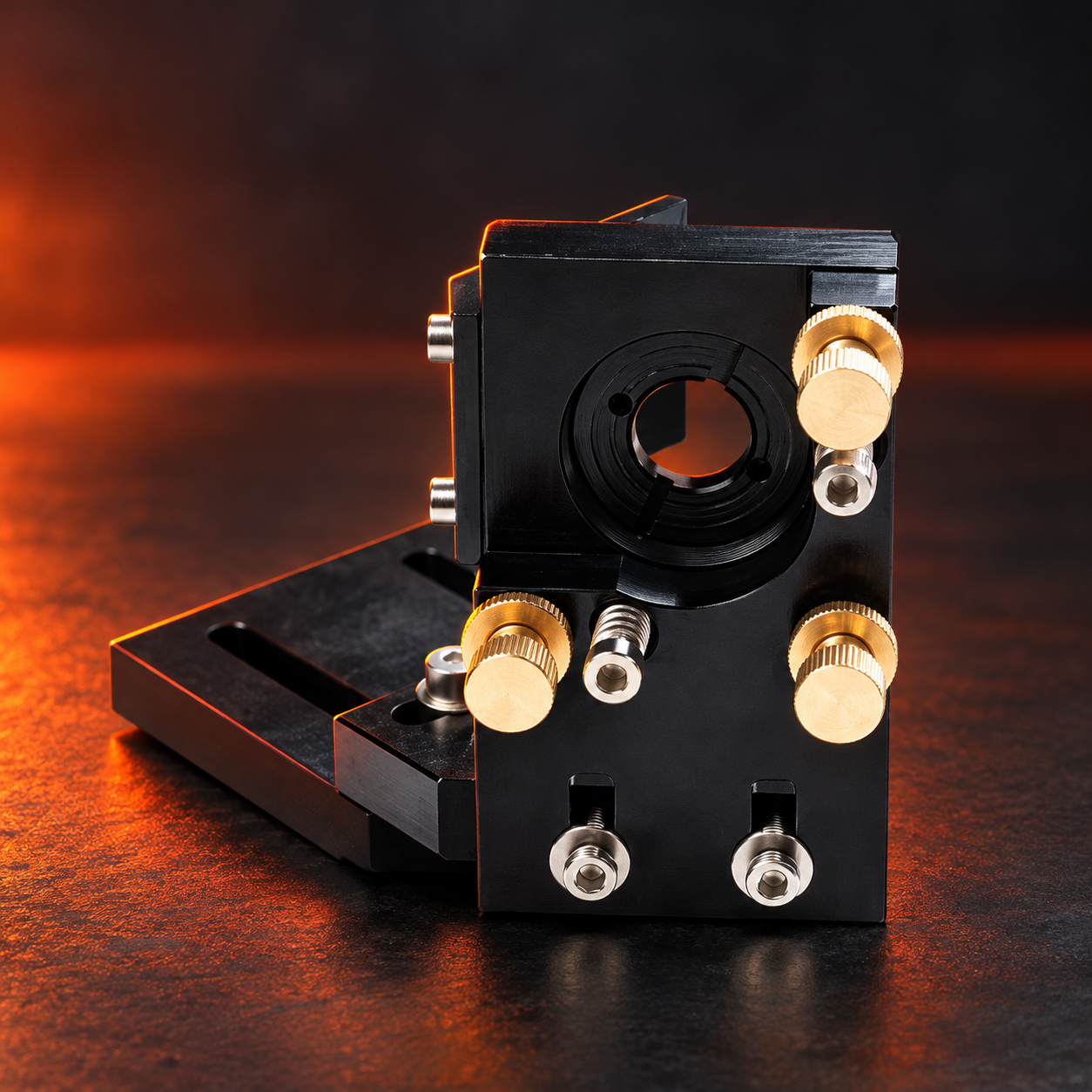 Soporte de espejo para láser CO₂ con tres tornillos de bronce de ajuste visibles